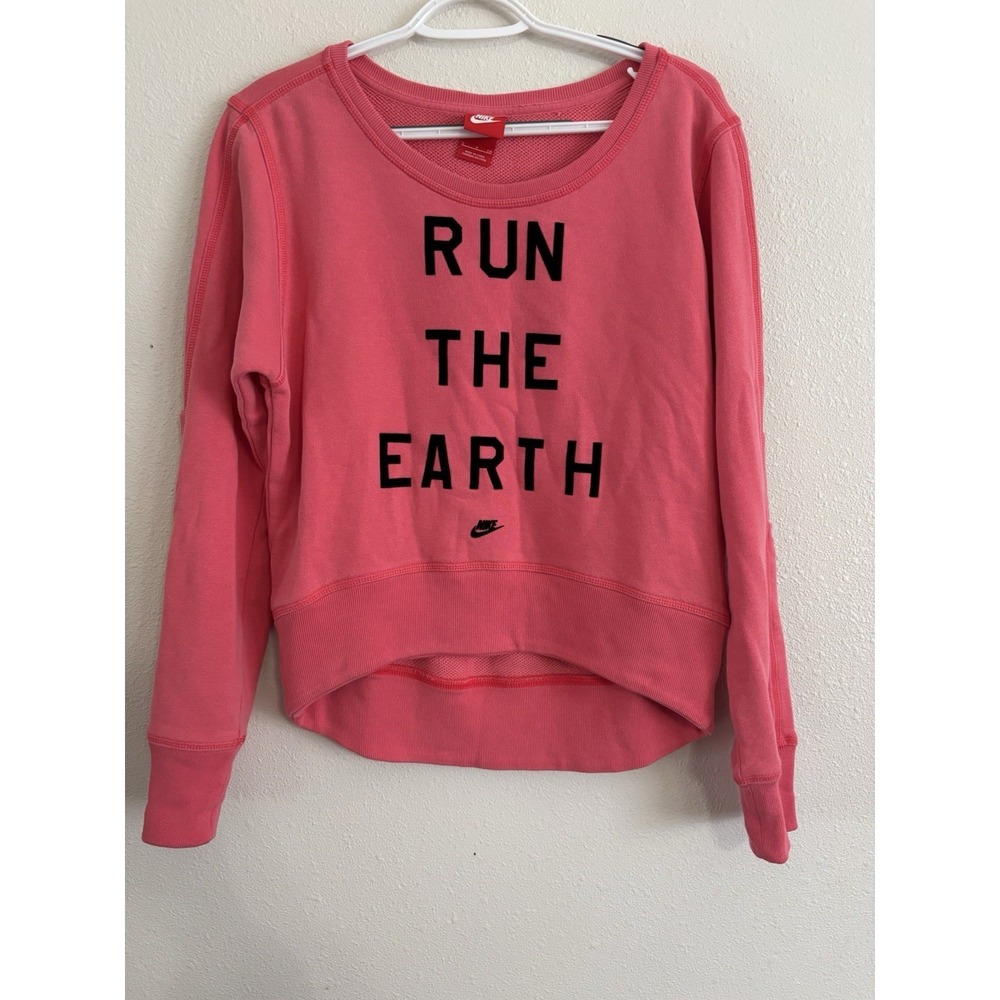 Nike Run The Earth Pink Pullover Sweatshirt Women's Small S Cropped Crewneck